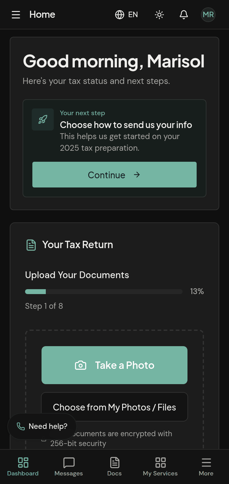 Client mobile dashboard
