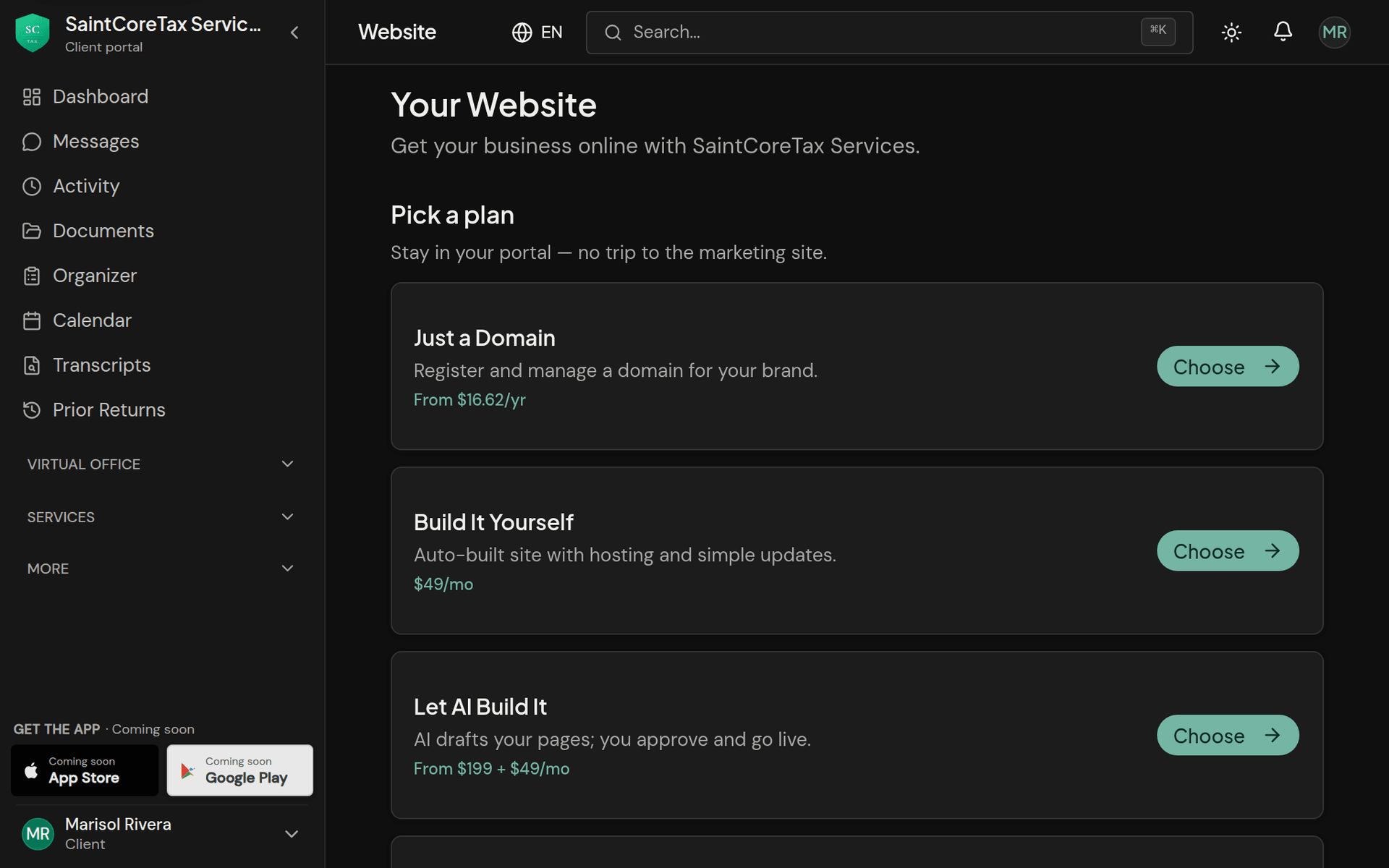 Just a domain, or a full custom app